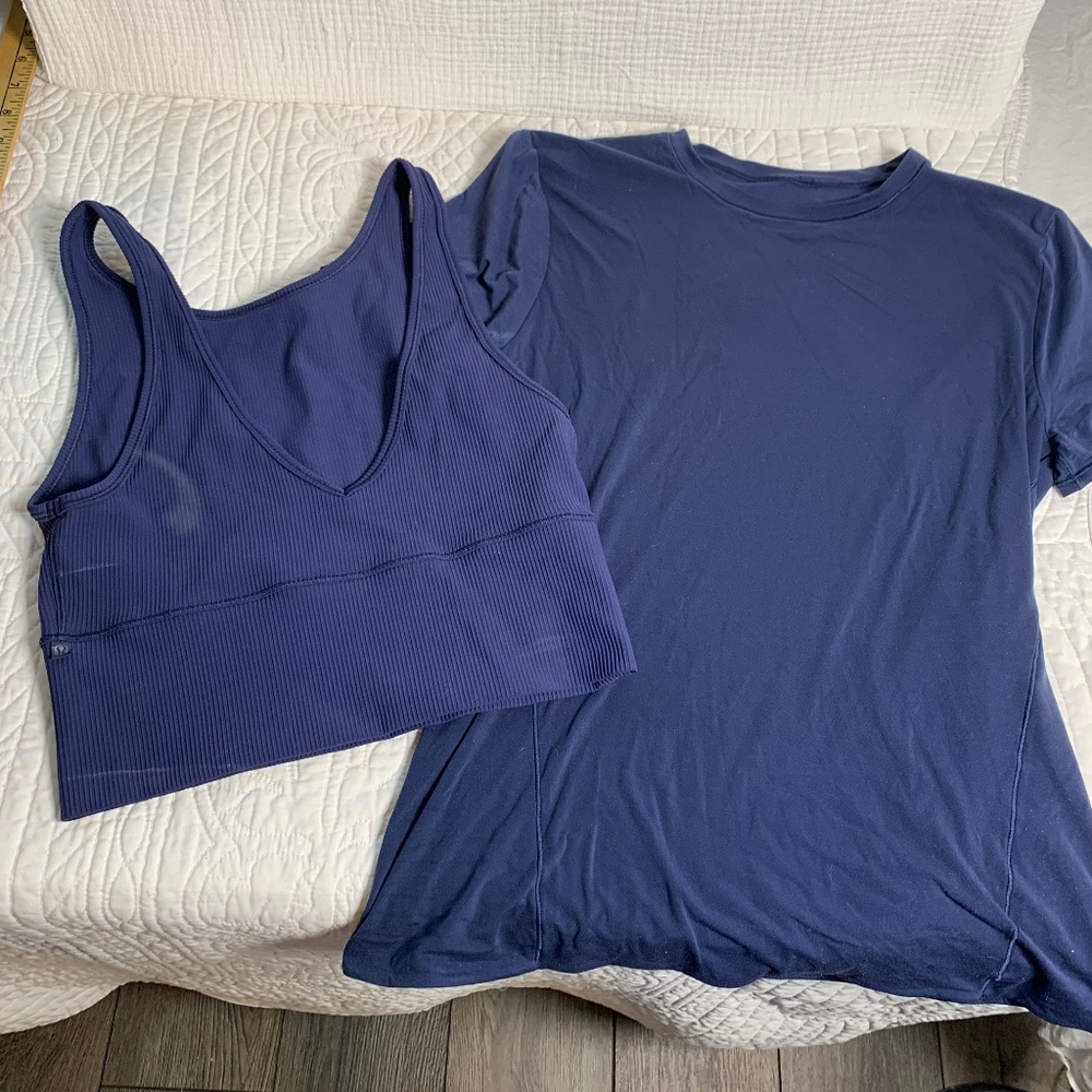 Lululemon 2pc Navy Blue top sports tank bra and shirt